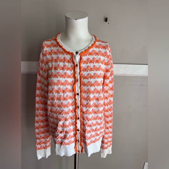 Charter Club Orange and Cream Knit Cardigan - Picture 2 of 5